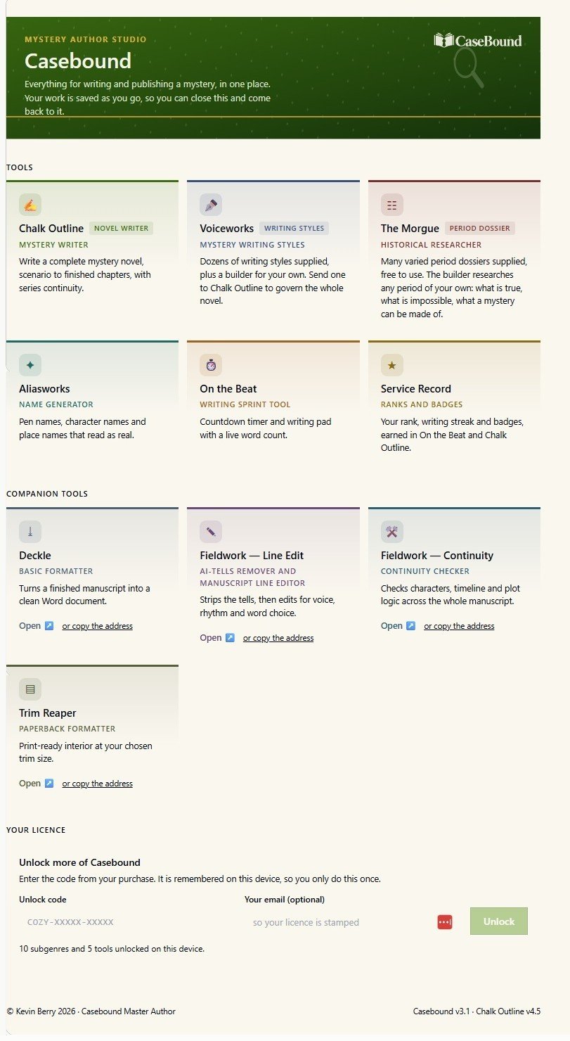 Screenshot of the CaseBound hub showing the tools and companion tools